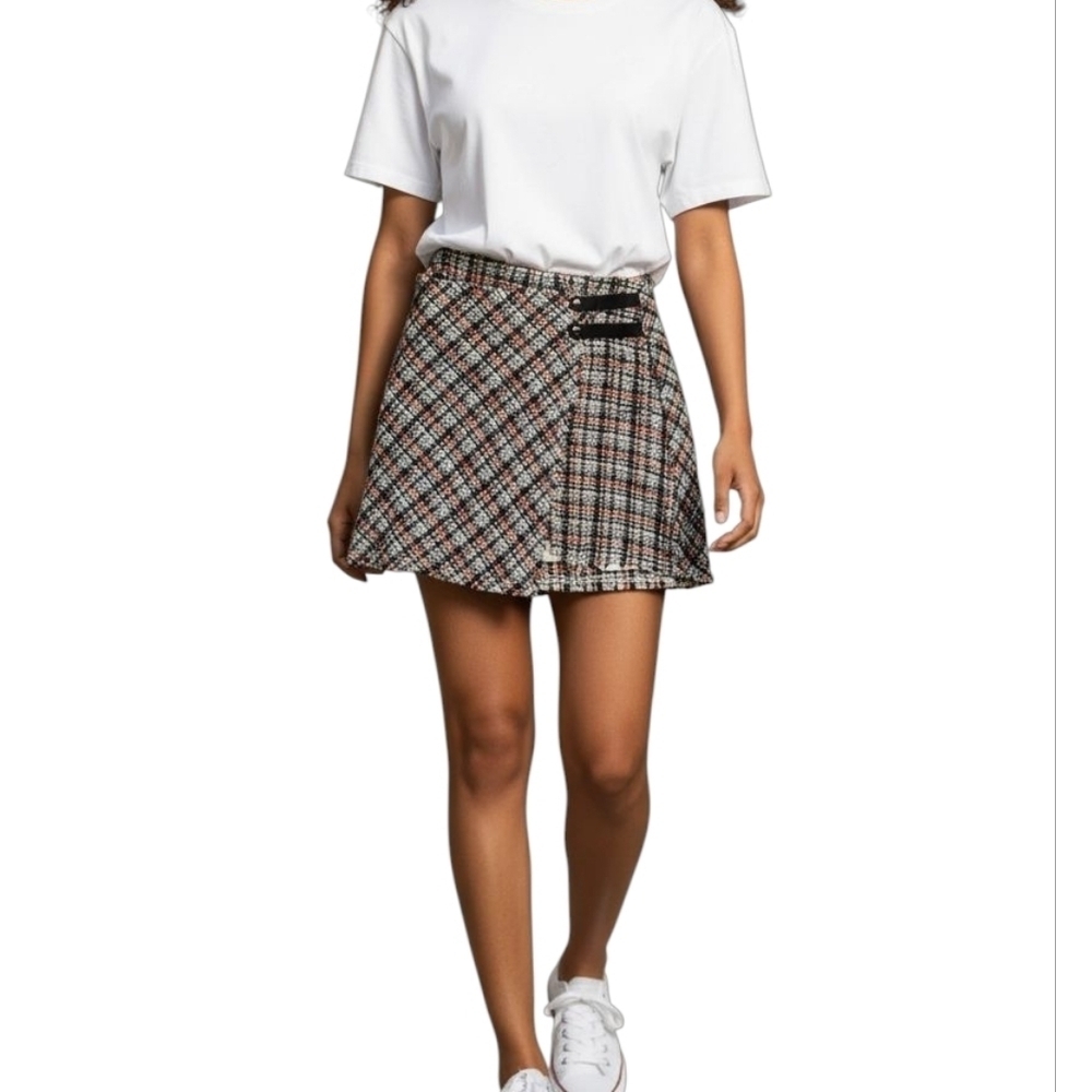 Urban Outfitters Huntley Wool Wrap Mini Skirt Blue Red Plaid Small NWT